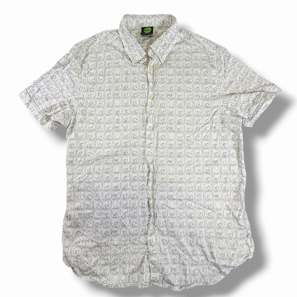 The Beatles Shirt Mens Short Sleeve XL  White All Over Print Button Down - Picture 5 of 8